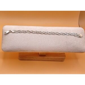 925 Italy Sterling‎ Silver Multi Strand Twisted Bracelet Diamond Cut Lobster Cla